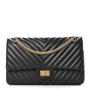 Chanel Aged Chevron Quilted Calfskin Medium 2.55 Reissue 226 Flap Black Aged Gold Hardware Lushentic Replica