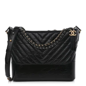 Chanel Aged Chevron Quilted Calfskin Medium Gabrielle Hobo Black Ruthenium Hardware Replica Bags