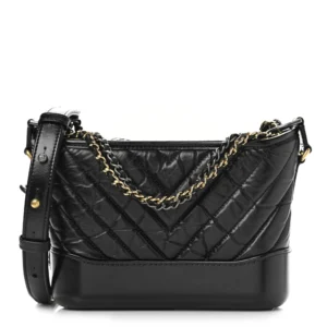 Chanel Aged Chevron Quilted Calfskin Small Gabrielle Hobo Black Mixed Metal Hardware Replica Designer Bags