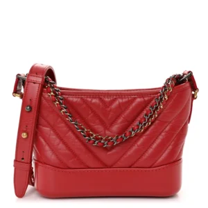 Chanel Chevron Quilted Aged Calfskin Small Gabrielle Hobo Red Mixed Metal Hardware Lushentic Replica