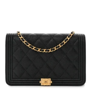 Chanel Boy Wallet On Chain (WOC) Quilted Caviar Black Aged Gold Hardware