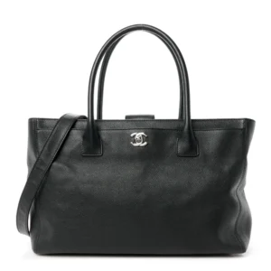 Chanel Calfskin Small Cerf Executive Shopper Tote Black Silver Hardware Best Lushentic Bags