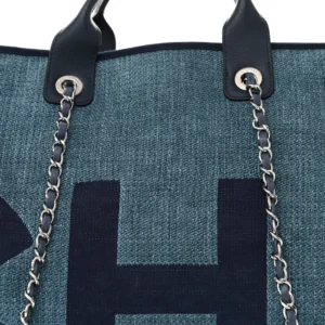 Chanel Canvas Large Shopping Tote Dark Blue detail3