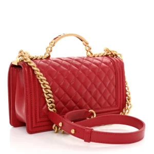 Chanel Caviar Medium Boy Logo Top Handle Flap Red back1