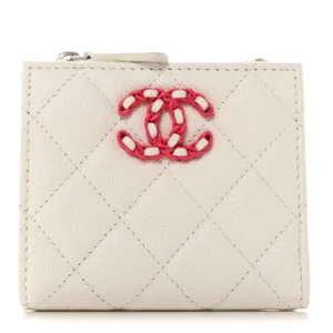 Chanel Caviar Quilted Small Flap Card Holder Wallet White And Pink