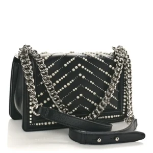 Chanel Chevron Calfskin Pearl Medium Boy Flap Black back1