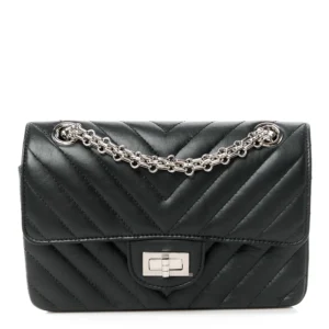 Chanel Chevron Quilted Aged Calfskin 2.55 Reissue Mini Flap Black Silver Hardware Lushentic Bags