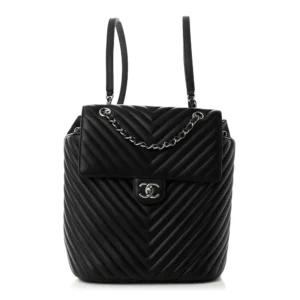 Chanel Chevron Quilted Calfskin Large Urban Spirit Backpack Black Silver Hardware Lushentic Bags