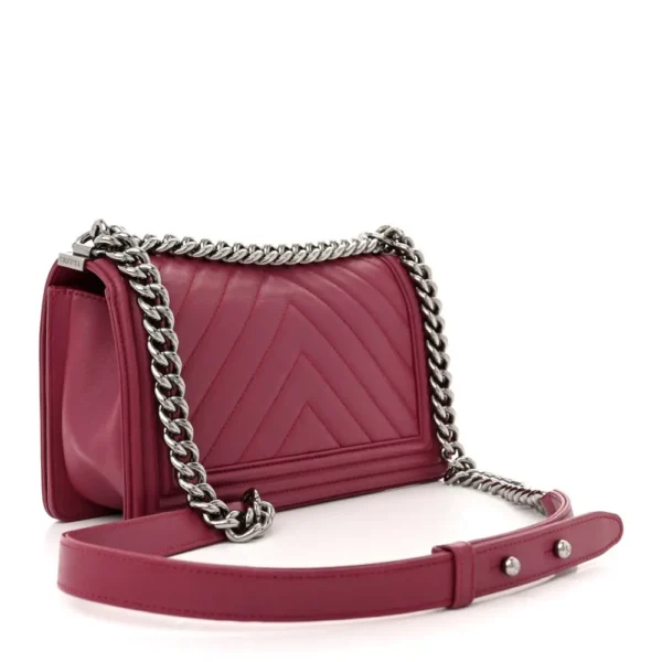 Chanel Chevron Quilted Calfskin Medium Boy Flap Dark Pink Silver Hardware Best Lushentic Bags