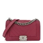 Chanel Chevron Quilted Calfskin Medium Boy Flap Dark Pink Silver Hardware Best Lushentic Bags