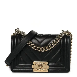 Chanel Chevron Quilted Calfskin Small Boy Flap Black Light Gold Hardware Lushentic Bags