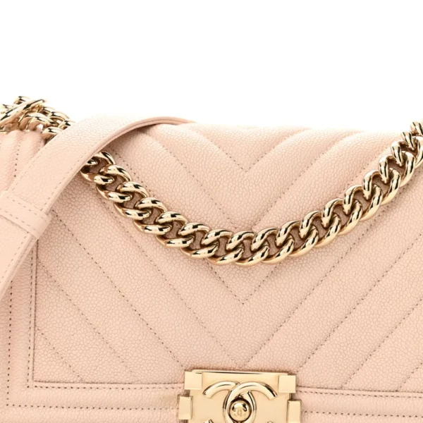 Chanel Chevron Quilted Caviar Medium Boy Flap Light Beige Gold Hardware Replica Designer Bags