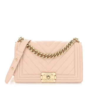 Chanel Chevron Quilted Caviar Medium Boy Flap Light Pink Gold Hardware Replica Bags