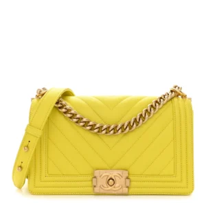 Chanel Chevron Quilted Caviar Medium Boy Flap Yellow Gold Hardware  Lushentic Replica