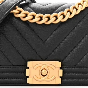 Chanel Chevron Quilted Caviar Small Boy Flap Black Matte detail2