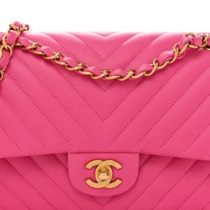 Chanel Chevron Quilted Lambskin Medium Double Flap Pink detail1