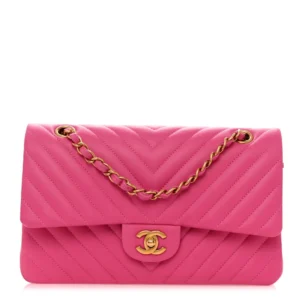 Chanel Chevron Quilted Lambskin Medium Double Flap Pink Aged Gold Hardware Replica Bags