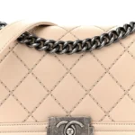 Chanel Double Stitch Calfskin Medium Boy Flap Beige Ruthenium Hardware Lushentic Bags