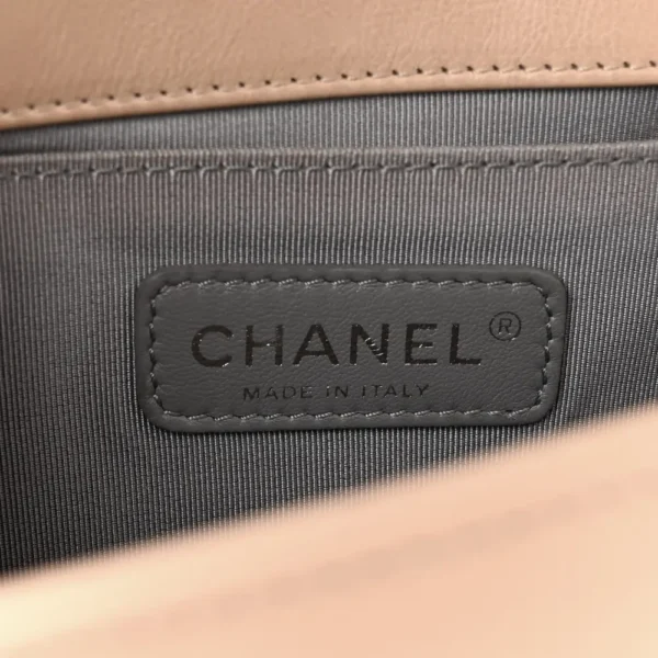 Chanel Double Stitch Calfskin Medium Boy Flap Beige Ruthenium Hardware Lushentic Bags