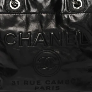 Chanel Glazed Calfskin Small Deauville Tote Black detail2