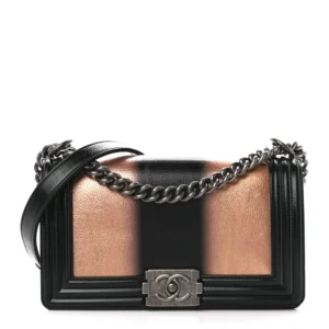 Chanel Metallic Glazed Calfskin Medium Boy Flap Pink Black Ruthenium Hardware Lushentic Bags