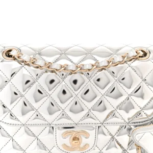 Chanel Mirror Metallic Calfskin Medium Hollywood Boulevard Flap Silvery Pale With Star Coin Purse detail2