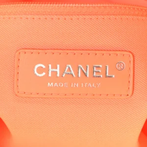 Chanel Mixed Fibers & Calfskin Mini Deauville Tote Orange and Yellow logo