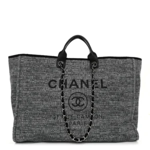 Chanel Mixed Fibers Large Deauville Tote Charcoal Silver Hardware Replica Bags