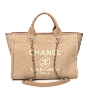 Chanel Mixed Fibers Small Deauville Tote Beige Silver Hardware Quality Rep