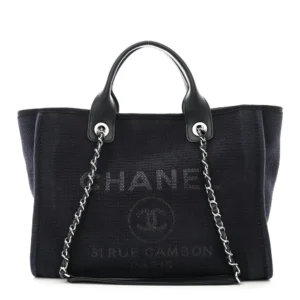 Chanel Mixed Fibers Black Small Deauville Tote Silver Hardware Replica Designer Bags