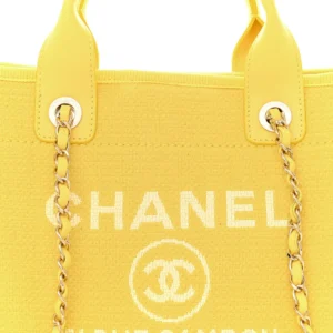 Chanel Mixed Fibers Small Deauville Tote Yellow detail2