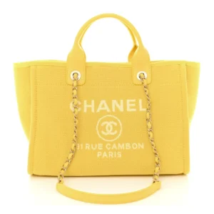 Chanel Mixed Fibers Small Deauville Tote Yellow Gold Hardware Replica Quality