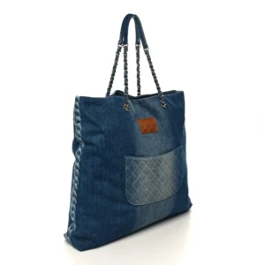 Chanel Printed Denim Maxi Shopping Bag Blue back1