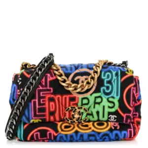 Chanel Printed Fabric Medium Chanel 19 Flap Black Multicolor Mixed Metal Hardware Replica Designer Bags