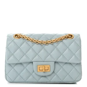 Chanel Quilted Aged Calfskin 2.55 Reissue Mini Flap Light Blue Gold Hardware Lushentic Bags