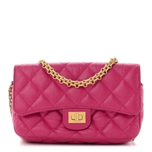 Chanel Quilted Aged Calfskin 2.55 Reissue Phone Holder With Chain Fuchsia Gold Hardware Replica Quality