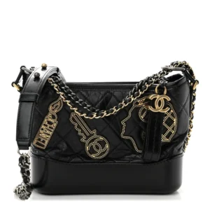 Chanel Quilted Aged Calfskin Charms Small Gabrielle Hobo Black Mixed Metal Hardware Lushentic Bags