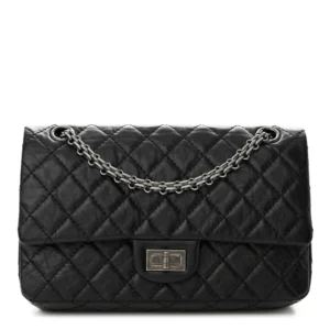 Chanel Quilted Aged Calfskin Medium 2.55 Reissue 225 Flap Black Silver Hardware Lushentic Bags