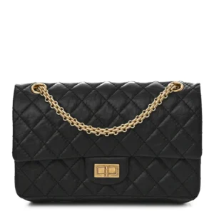 Chanel Quilted Aged Calfskin Medium 2.55 Reissue 225 Flap Black Aged Gold Hardware Lushentic Grade Bags