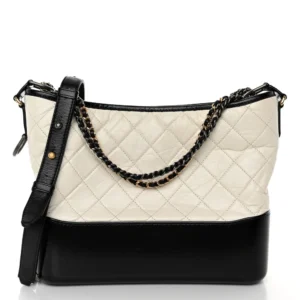 Chanel Quilted Aged Calfskin Medium Gabrielle Hobo Black and White Mixed Metal Hardware Quality Replica