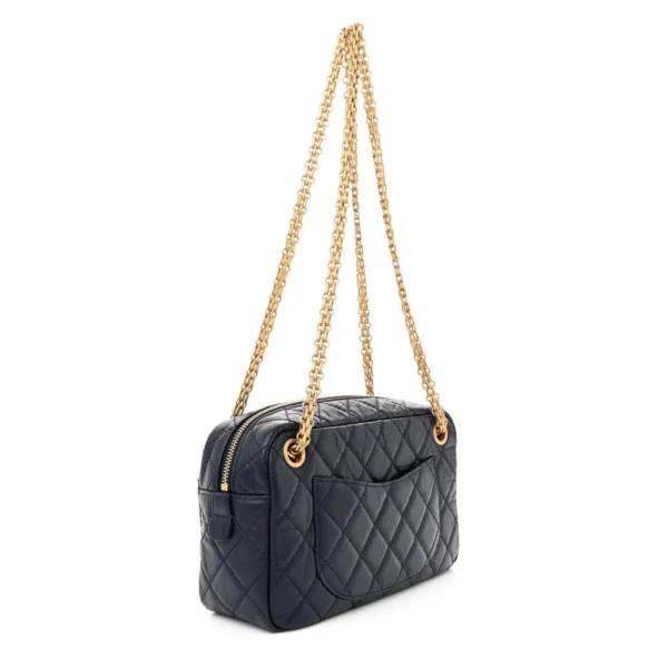 Chanel Quilted Aged Calfskin Medium Reissue Camera Case Navy Aged Gold Hardware Replica Bags