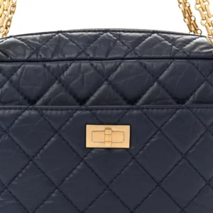 Chanel Quilted Aged Calfskin Medium Reissue Camera Case Navy detail1