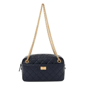 Chanel Quilted Aged Calfskin Medium Reissue Camera Case Navy Aged Gold Hardware Replica Bags