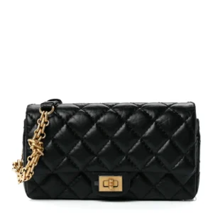 Chanel Quilted Aged Calfskin Mini 2.55 Reissue Flap Belt Bag Clutch Black Gold Hardware Replica Bags