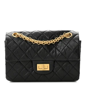 Chanel Quilted Aged Calfskin Mini 2.55 Reissue Flap Black Gold Hardware Best Lushentic Bags