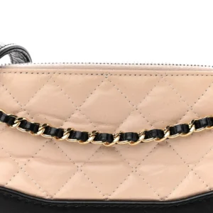 Chanel Quilted Aged Calfskin Small Gabrielle Clutch With Chain Beige and Black detail2