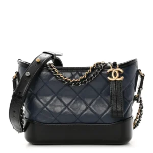 Chanel Quilted Aged Calfskin Small Gabrielle Hobo Navy And Black Mixed Metal Hardware Lushentic Bags