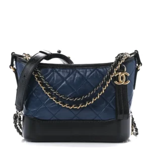 Chanel Quilted Aged Calfskin Navy And Black Small Gabrielle Hobo Mixed Metal Hardware Replica Bags