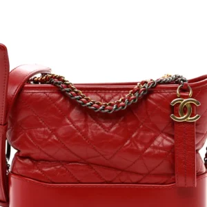 Chanel Quilted Aged Calfskin Small Gabrielle Logo Hobo Red detail1