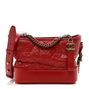 Chanel Quilted Aged Calfskin Small Gabrielle Logo Hobo Red Mixed Metal Hardware Lushentic Bags